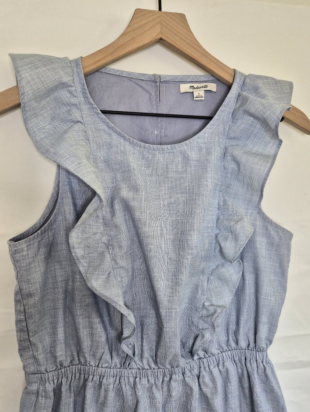 Madewell Belleflower Ruffle Dress Light Blue Cotton Size 4 - Picture 5 of 12
